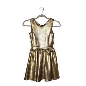 BEBE GIRLS $60 Gold Side Lace Sleeveless Fit & Flare Dress Girl's Small 7-8